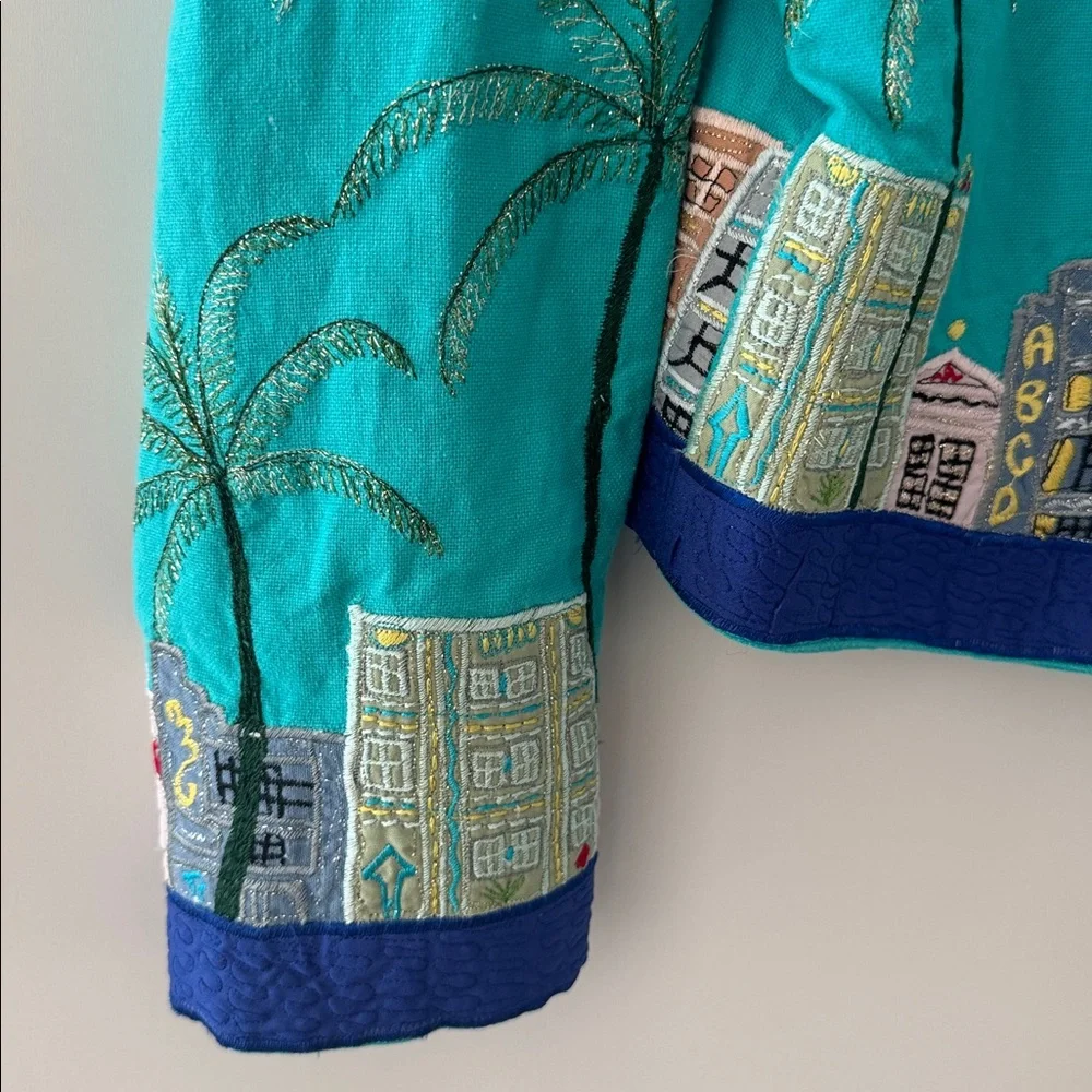 Vintage Patchington Palm Tree Blazer Womens Small Cityscape Jacket Y2K Cotton - Picture 6 of 13